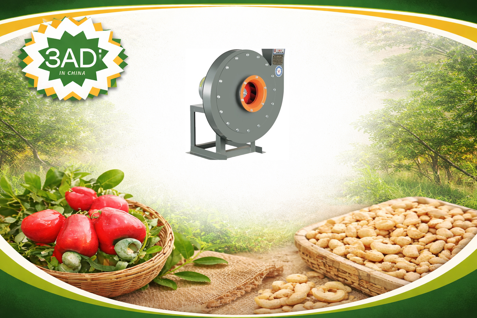 High-Pressure Centrifugal Fan for Cashew Shell Removal – 380V Carbon Steel