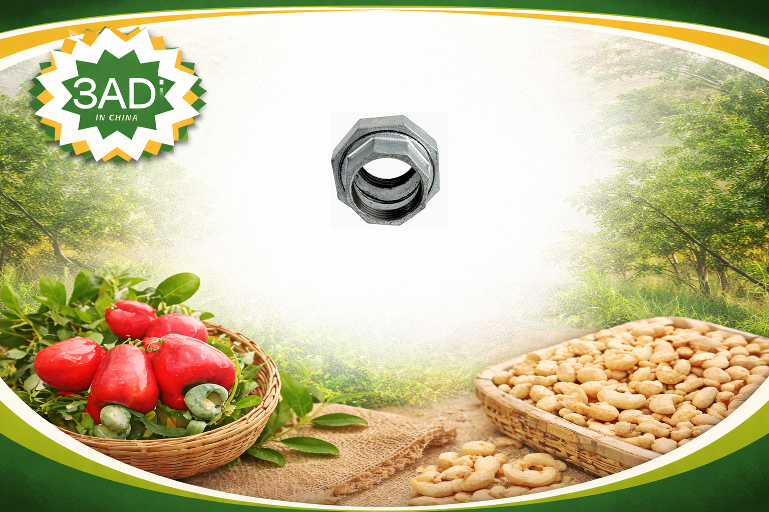 Galvanized Pipe Connectors for Cashew Roasting Oven Inlet Systems